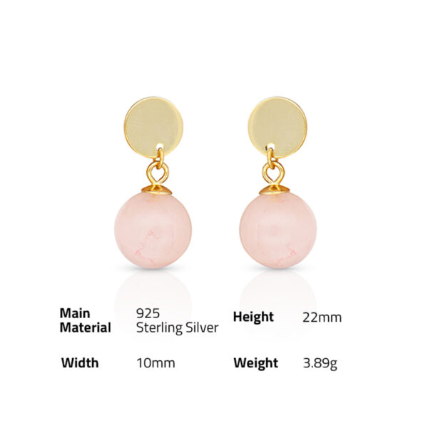 Chris April trendy in stock 925 sterling silver gold plated Minimalist glossy  rose quartz stud earring - Image 6