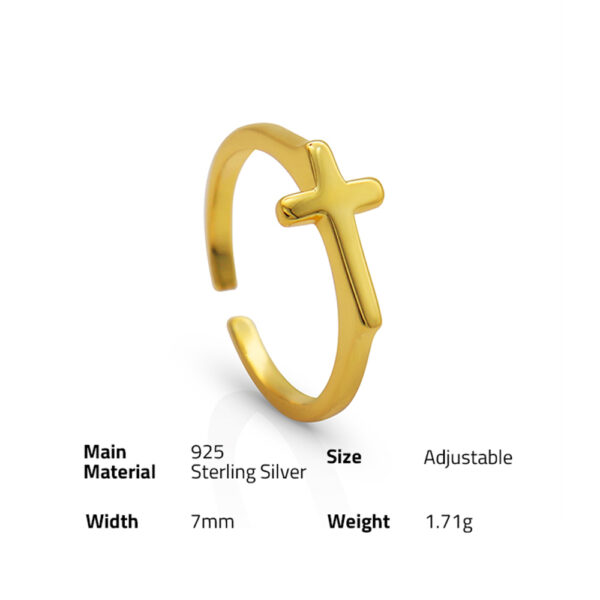 Chris April trendy 925 sterling silver gold plated cross shape signet open ring for women - Image 6