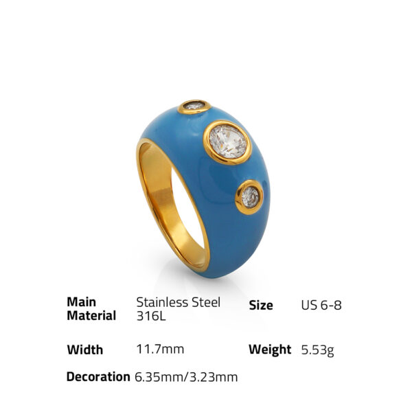 Chris April fashion 316L stainless steel PVD plated enamel dome band zircon finger ring - Image 6