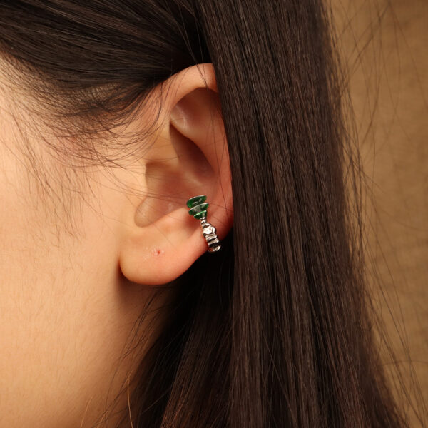 Chris April 925 sterling silver minimalist enamel organic malachite effect ear cuff earrings - Image 4