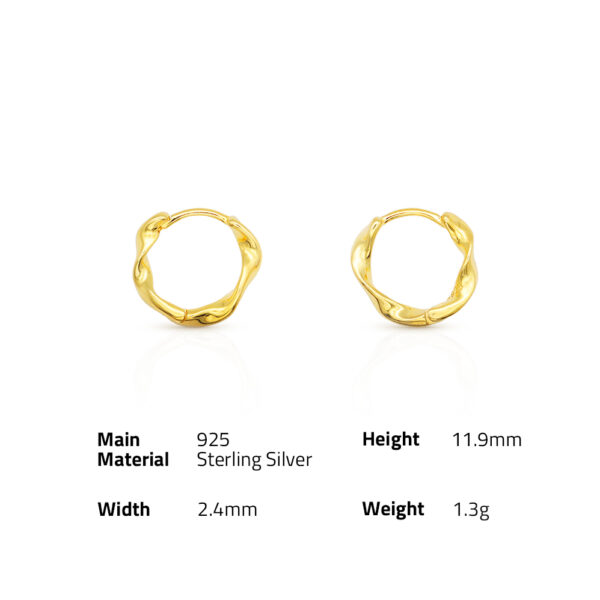 Chris April fashion jewelry 18k gold plated 925 sterling silver minimalist mobius ring twist huggies hoop earrings - Image 6