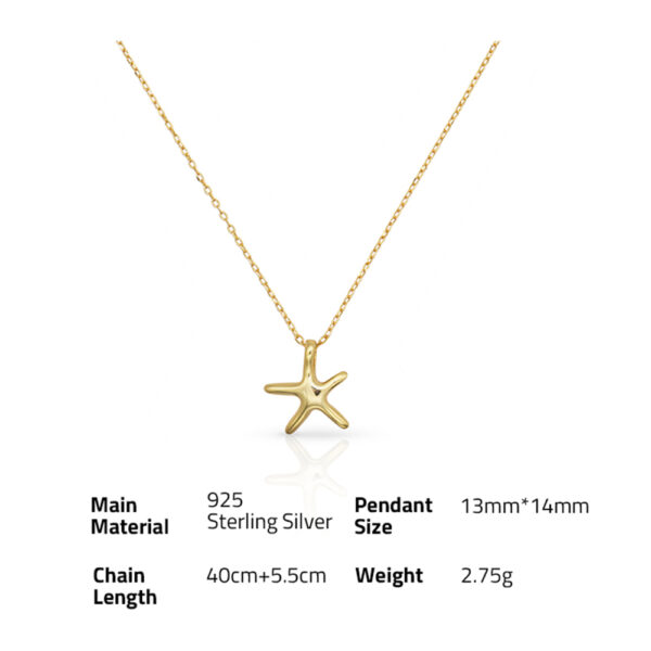 Chris April in stock 925 sterling silver gold plated smooth starfish fancy pendant necklace - Image 6