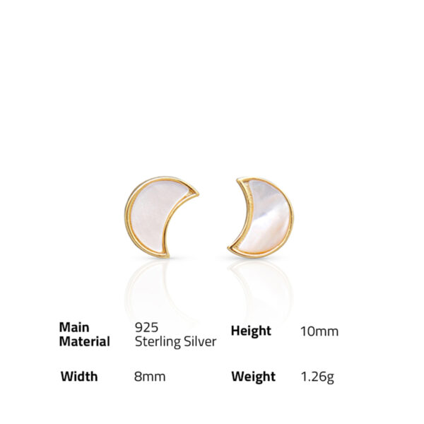 Chris April Korean version 925 sterling silver gold plated Minimalist handmade shell moon stud earrings - Image 6