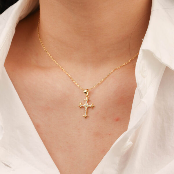 Chris April Fine Jewelry 925 Sterling silver 18K gold plated cross pendant necklace with Zircon - Image 3