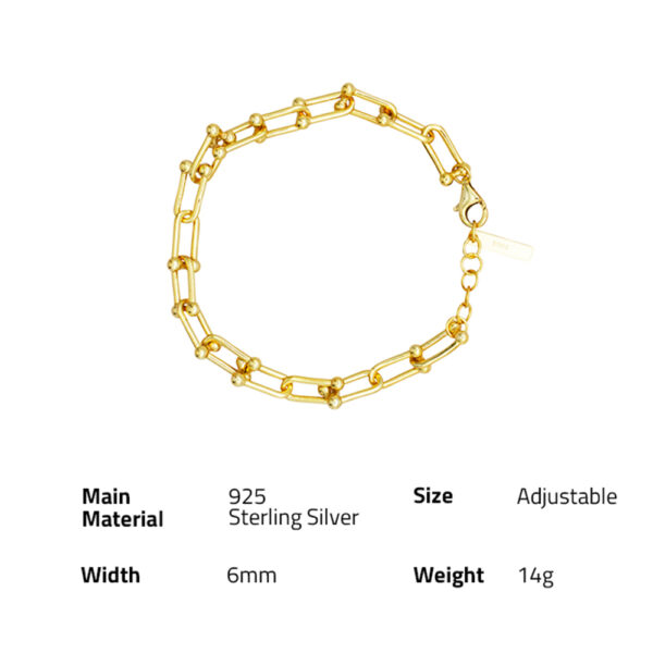 Chris April  925 sterling silver simple gold plated U-shaped horseshoe buckle stitching  bracelet - Image 6