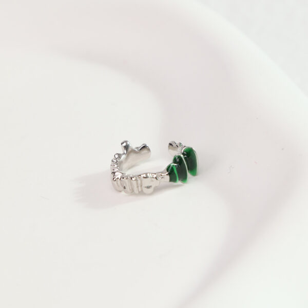 Chris April 925 sterling silver minimalist enamel organic malachite effect ear cuff earrings - Image 3