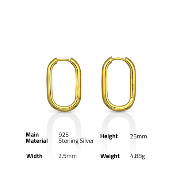 Chris April pure 925 sterling silver luxury 14k gold plated tube geometric oval big hoop earrings for women - Image 6