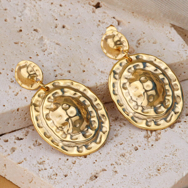 Chris April 316L stainless steel waterproof organic texture bumpy 18k gold drop earrings - Image 3