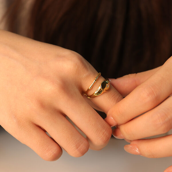 Chris April Fashionable 925 sterling silver gold simple personalized adjustable bamboo rings - Image 3