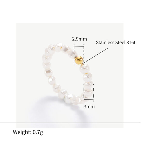 Chris April Anti-tarnish 316L stainless steel PVD gold plated waterproof small shell pearl gold beads thin rings - Image 6