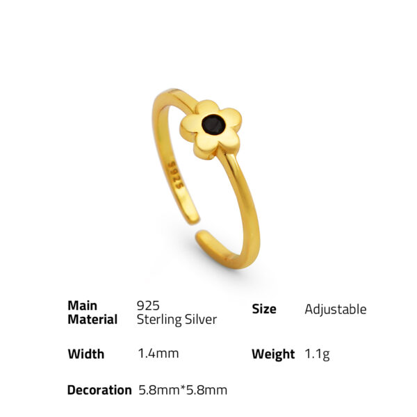 Chris April fine jewelry 925 sterling silver 18k gold plated flower oynx stone adjustable thin finger signet rings - Image 6