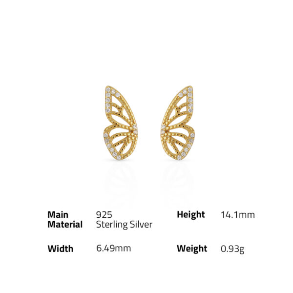 Chris April cute jewelry 925 sterling silver 18k gold plated bejeweled embroidery butterfly wings stud earrings - Image 6