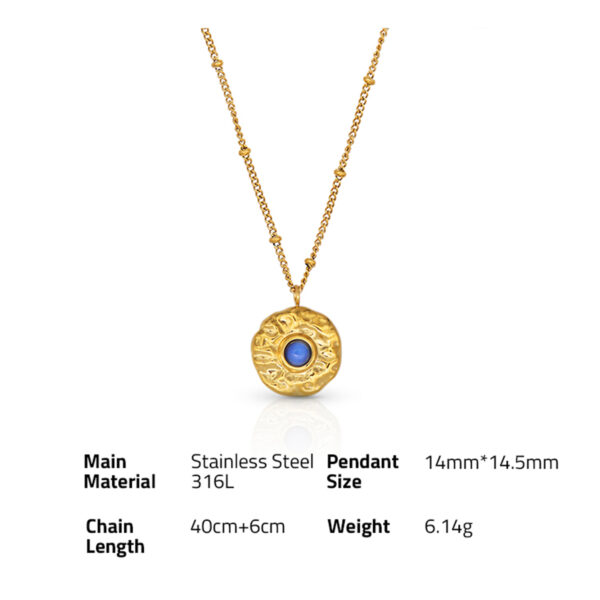 Chris April in stock 316L stainless steel PVD gold plated water resistant blue cat-eye gemstone pendant necklace - Image 6