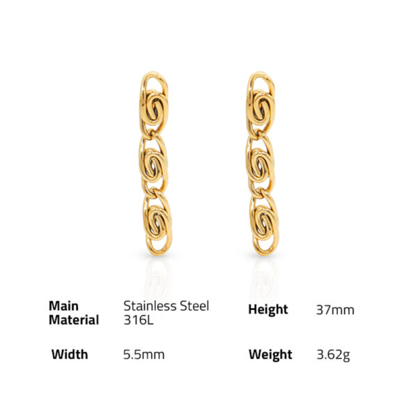 Chris April in stock fashion jewellery 316L stainless steel PVD gold plated non tarnish cloud chunky chain earring - Image 6