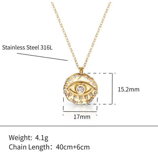 Chris April Low MOQ 316L stainless steel PVD gold plating bumpy texture zircon eye coin pendent necklace - Image 6