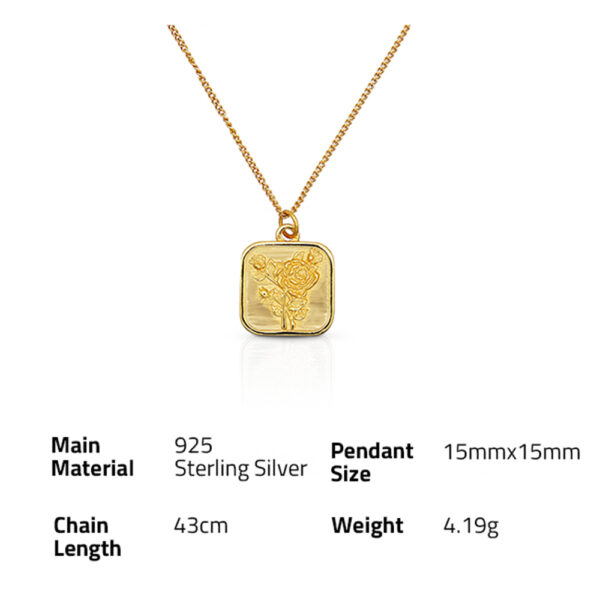 Chris April Trendy Nice quality 14k gold plated 925 Sterling silver geometric rose square necklaces - Image 6