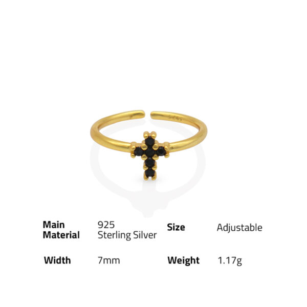 Chris April in stock classic 925 sterling silver gold plated Minimalist black CZ cross signet ring - Image 6