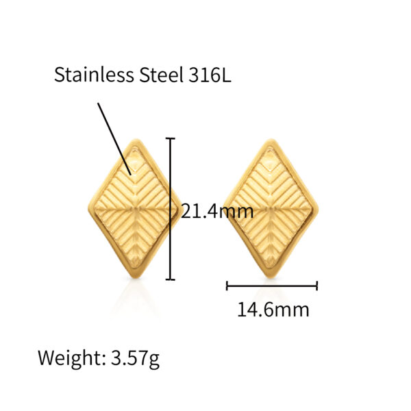 Chris April 316L stainless steel 18k gold plated rhombus shape texture earrings women luxury - Image 6