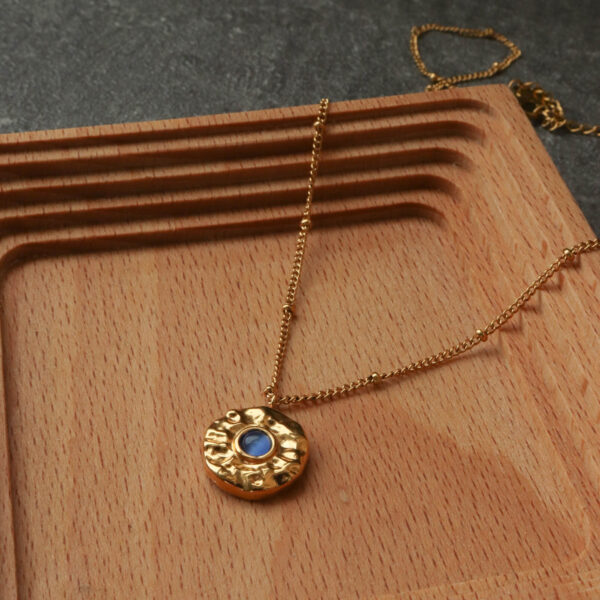 Chris April in stock 316L stainless steel PVD gold plated water resistant blue cat-eye gemstone pendant necklace - Image 5