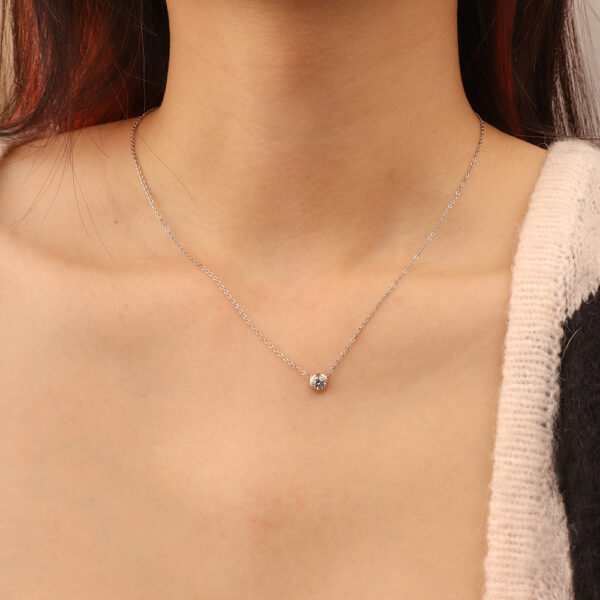 Chris April simple simple stainless steel PVD plated classic solo zircon bead necklace - Image 5