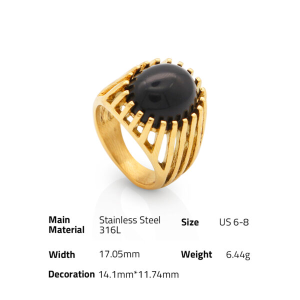 Chris April non tarnish 18k PVD plated 316L stainless steel minimalist black onyx signet band ring - Image 6