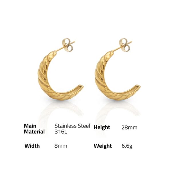 Chris April fashion jewelry 316L Stainless Steel PVD gold plated minimalist croissant hoop earrings - Image 6