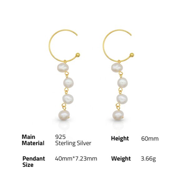 Chris April in stock fine jewelry 925 sterling silver 14k gold plated Custom vermeil cultured pearl tassel dangling hoop earring - Image 6