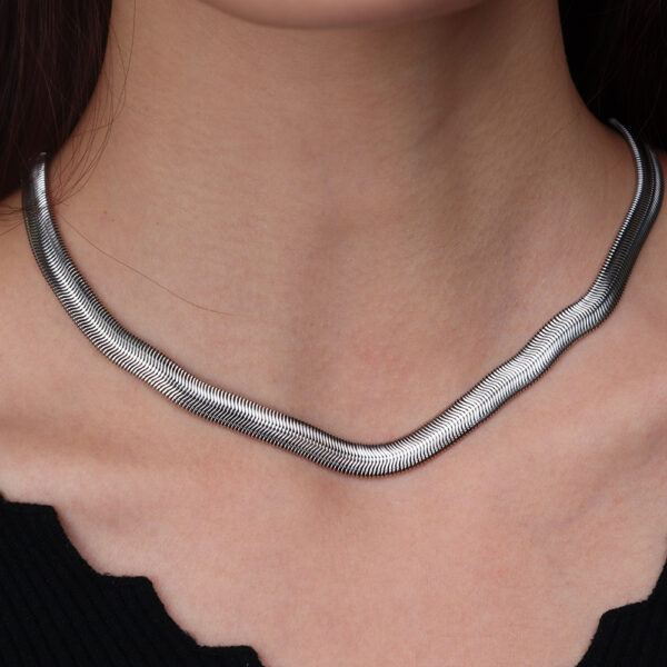 Chris April 316L stainless steel men women jewelry 8mm reversible herringbone necklace silver necklace - Image 4