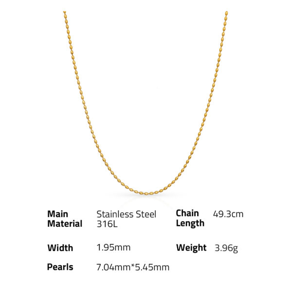 Chris April 316L Stainless steel PVD plated minimalist olive beads chain natural pearl necklace with logo - Image 6