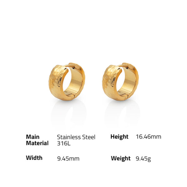 Chris April Stylish jewelry 316L stainless steel pvd gold plated non-tarnish small Bumpy Texture huggie earrings - Image 6