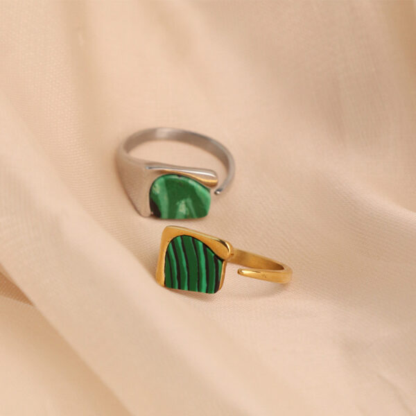 Chris April 316L stainless steel PVD gold plating malachite resizeable ring - Image 6