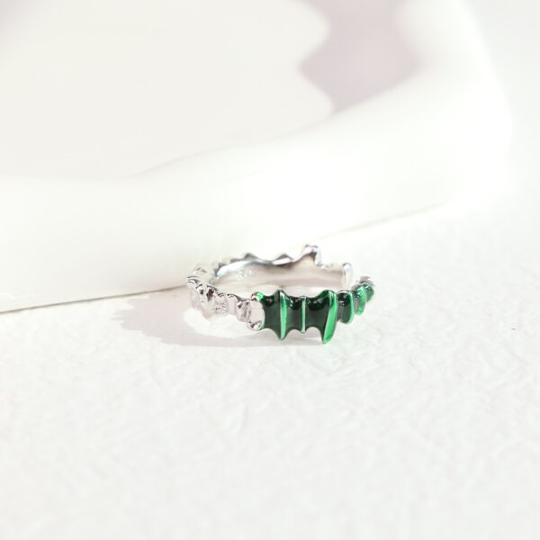 Chris April in stock 925 sterling silver minimalist organic shape enamel malachite finger ring - Image 3