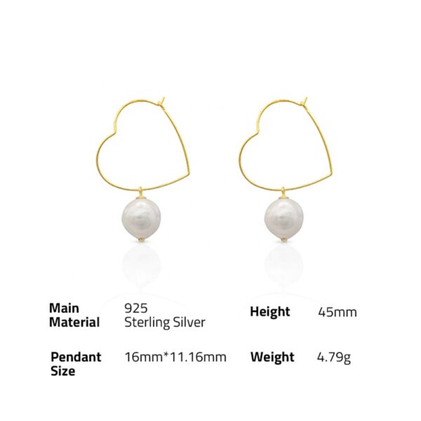 Chris April in stock fine jewelry 925 sterling silver gold plated Custom vermeil Freshwater baroque pearl heart hoop earrings - Image 6