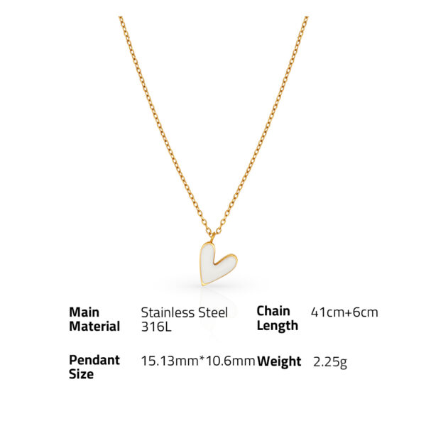 Chris April in stock 316L stainless steel PVD gold plating vintage white enamel heart pendant necklace - Image 6