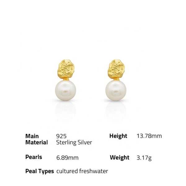 Chris April in stock sterling silver 18k gold plated Custom vermeil rocky cultured barque pearls drop earrings - Image 6