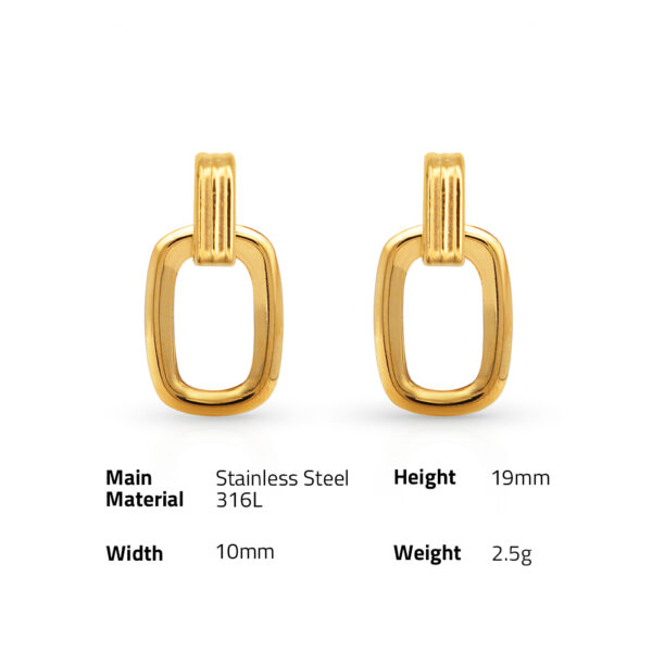 Chris April in stock 18k PVD gold plated 316L stainless steel minimalist geometric dangle rectangle stud earrings - Image 6