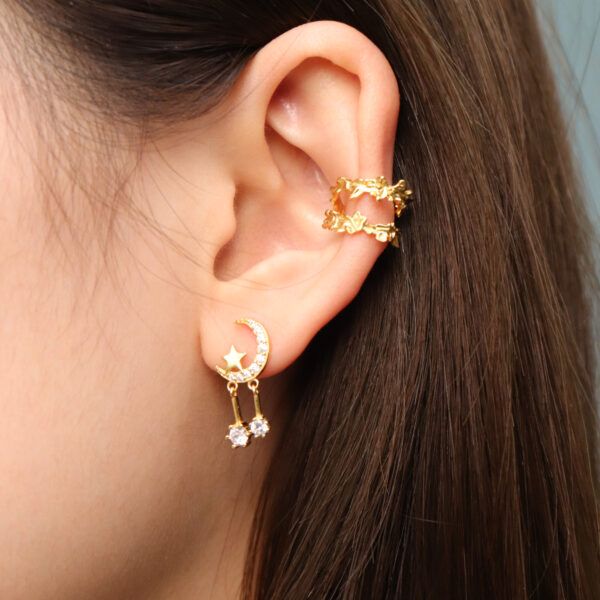 Chris April In stock 925 sterling silver gold plated cross grained ear cuff earring - Image 4