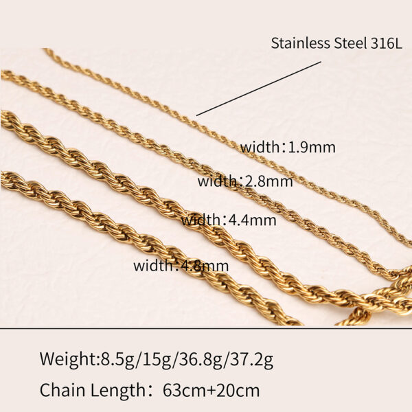 Chris April minimalist 316L stainless steel PVD gold plated 5mm simple rope twisting long belt chain - Image 6