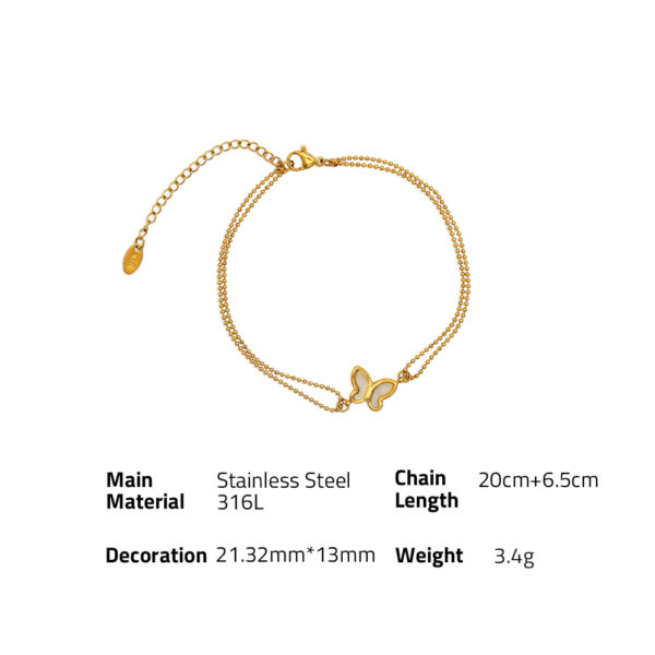 Chris April fashion 316L stainless steel PVD gold shell butterfly double layers beads charm chain anklet - Image 6