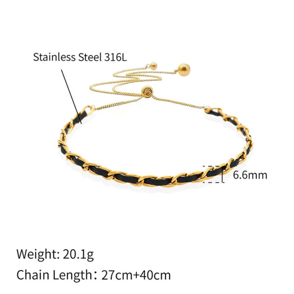 Chris April gold adjustable slider choker 316L stainless steel  leather cord cuba ladies necklaces - Image 3