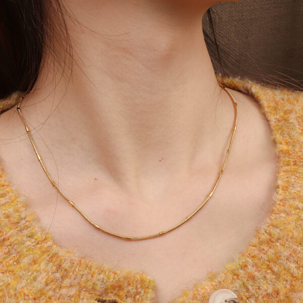 Chris April minimalist 316L stainless steel PVD plated simple satellite bamboo snake chain choker necklace - Image 4