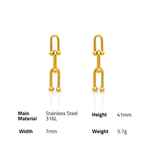 Chris April fashion 316L stainless steel gold plated Horseshoe buckle chain Earring - Image 6