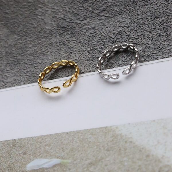 Chris April Fashionable 925 sterling silver gold plated simple personalized Minimalist interwoven fine twist open ring - Image 4