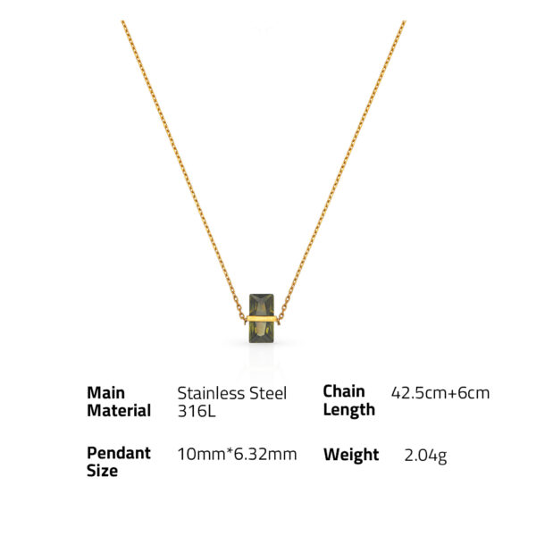 Chris April in stock 316L stainless steel PVD gold plating square gemstone charm synthetic olivine necklace - Image 6