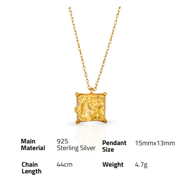 Chris April  925 silver  18k gold plated e-coating square bumpy texture pendant chain necklace - Image 6