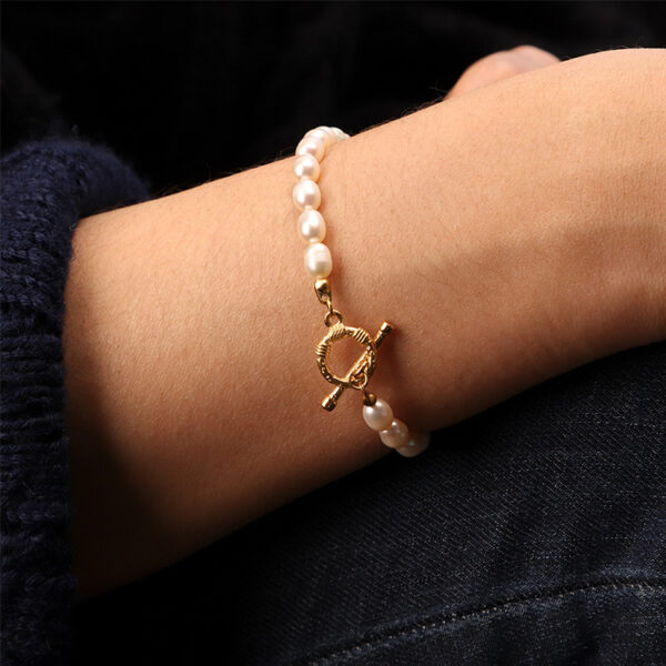 Chris April wholesale 316L stainless steel natural freshwater pearl t-bar clasp bracelet - Image 3