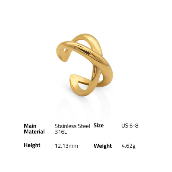 Chris April fashion jewelry PVD gold plated 316L stainless steel Non-tarnish intertwined crossover band rings - Image 6