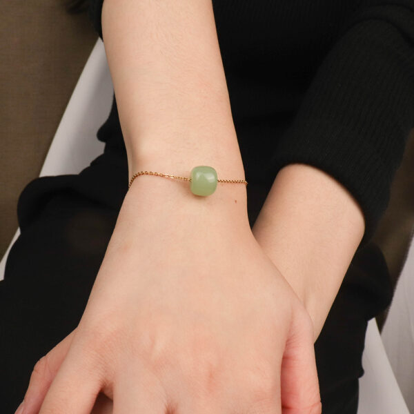 Chris April 316L stainless steel 18k PVD plated natural jade gem charm tennis chain bracelets - Image 5