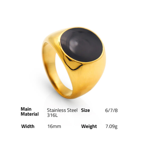 Chris April in stock fashion jewelry PVD gold plated 316L stainless steel black enamel signet ring for women - Image 6