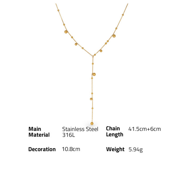 Chris April 316L Stainless steel PVD plated minimalist Y tassel long bead chain choker necklace - Image 6